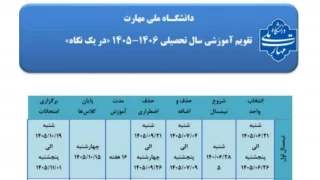 تقویم آموزشی نیمسال اول سال تحصیلی ۱۴۰۵-۱۴۰۶